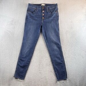 Madewell Button Fly 10" High Rise Skinny Jeans 30 X 28 Blue Raw Hem Boho